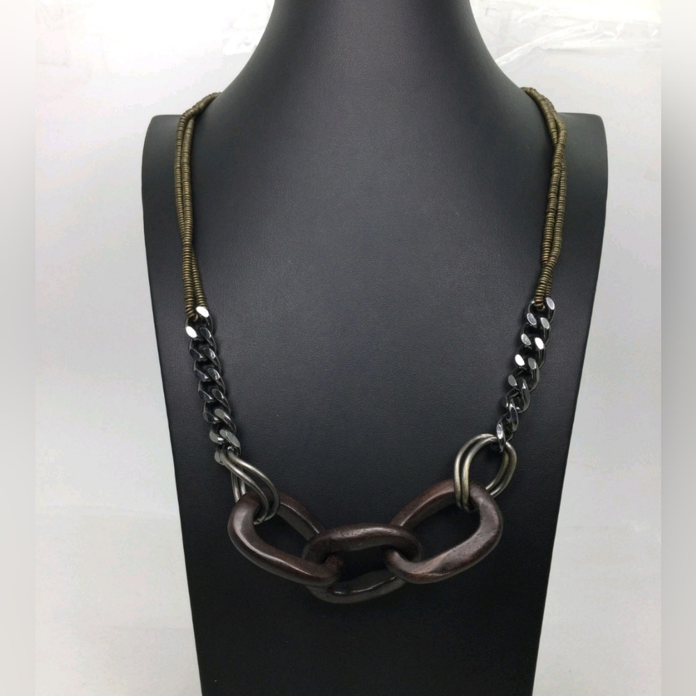 Coldwater Creek Mixed Metal Wood Link Necklace 28"